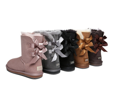 UGG Boots - Women Short Ugg Boots With Double Back Bow