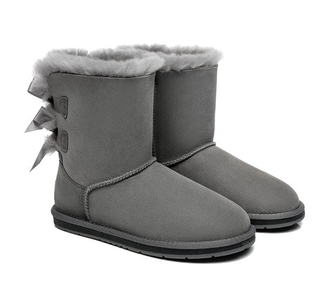 UGG Boots - Women Short Ugg Boots With Double Back Bow