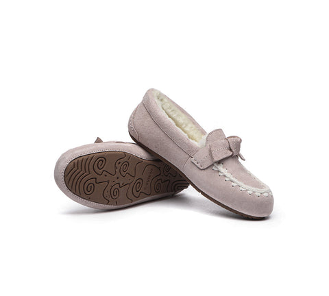 UGG Moccasins - EVERAU® UGG Women Sheepskin Wool Bow Ankle Slippers Woven Moccasins