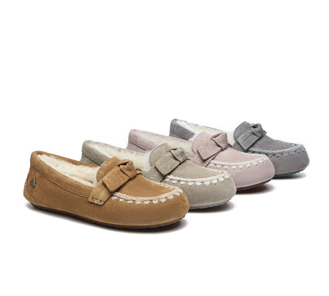 UGG Moccasins - EVERAU® UGG Women Sheepskin Wool Bow Ankle Slippers Woven Moccasins