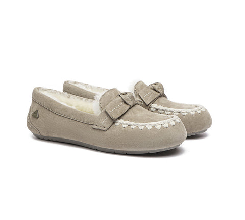 UGG Moccasins - EVERAU® UGG Women Sheepskin Wool Bow Ankle Slippers Woven Moccasins