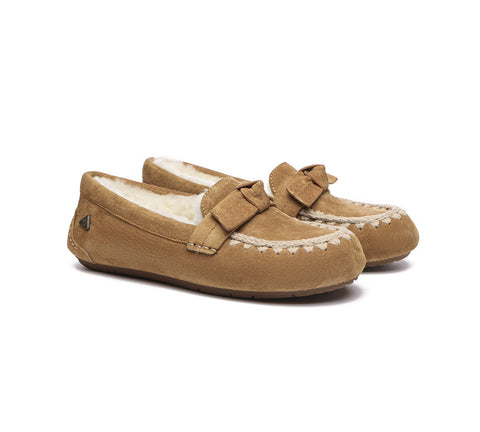 UGG Moccasins - EVERAU® UGG Women Sheepskin Wool Bow Ankle Slippers Woven Moccasins