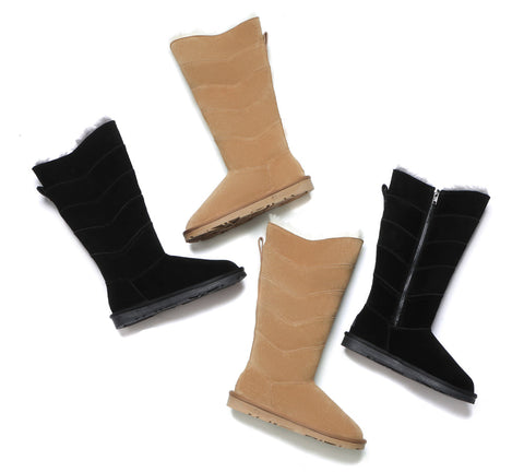 EVERAU® Premium Australian Sheepskin Knee High Zipprt Boots Women Swanston 5 Panel