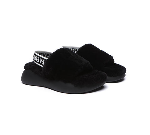 EVERAU® Sheepskin Wool Slingback Fluffy Slides Women Miss Ever