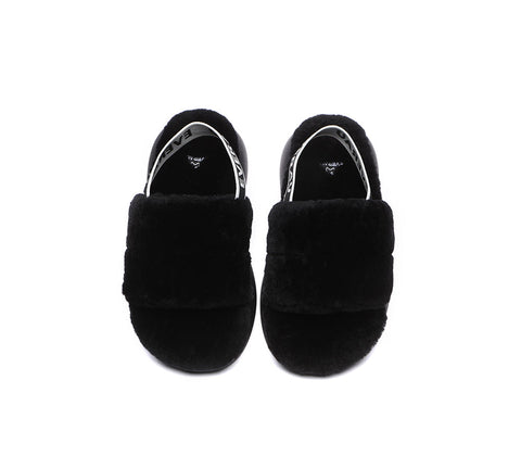 EVERAU® Sheepskin Wool Slingback Fluffy Slides Women Miss Ever