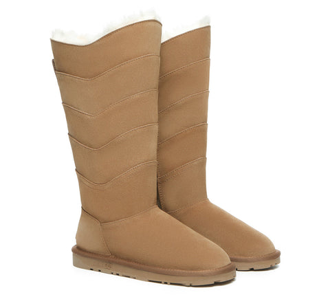 EVERAU® Premium Australian Sheepskin Knee High Zipprt Boots Women Swanston 5 Panel