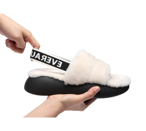 EVERAU® Sheepskin Wool Slingback Fluffy Slides Women Miss Ever