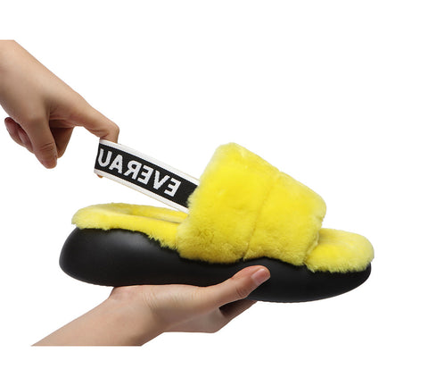 EVERAU® Sheepskin Wool Slingback Fluffy Slides Women Miss Ever