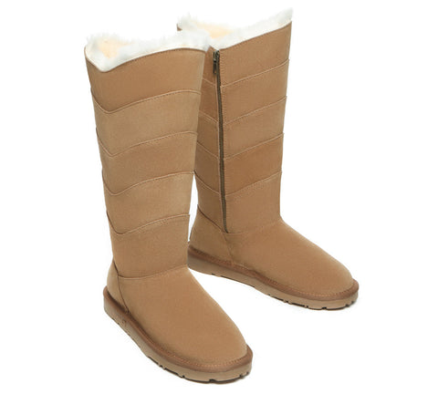 EVERAU® Premium Australian Sheepskin Knee High Zipprt Boots Women Swanston 5 Panel