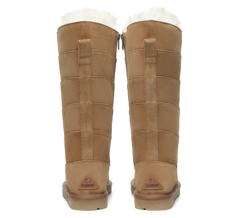 EVERAU® Premium Australian Sheepskin Knee High Zipprt Boots Women Swanston 5 Panel