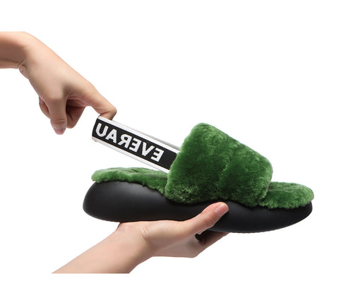 EVERAU® Sheepskin Wool Slingback Fluffy Slides Women Miss Ever