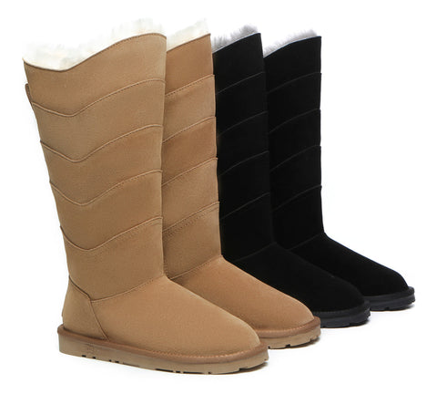 EVERAU® Premium Australian Sheepskin Knee High Zipprt Boots Women Swanston 5 Panel