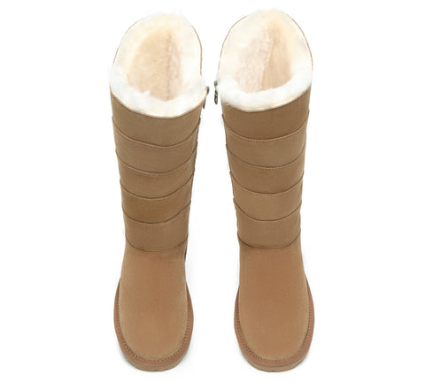 EVERAU® Premium Australian Sheepskin Knee High Zipprt Boots Women Swanston 5 Panel