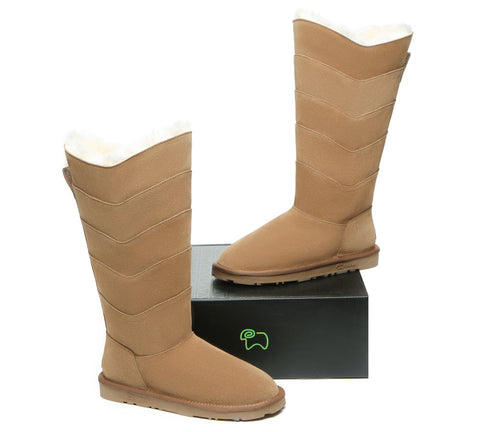 EVERAU® Premium Australian Sheepskin Knee High Zipprt Boots Women Swanston 5 Panel