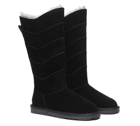 EVERAU® Premium Australian Sheepskin Knee High Zipprt Boots Women Swanston 5 Panel