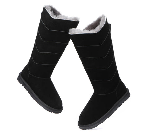 EVERAU® Premium Australian Sheepskin Knee High Zipprt Boots Women Swanston 5 Panel