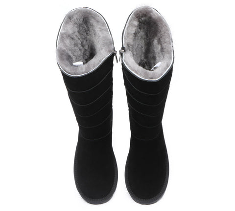 EVERAU® Premium Australian Sheepskin Knee High Zipprt Boots Women Swanston 5 Panel