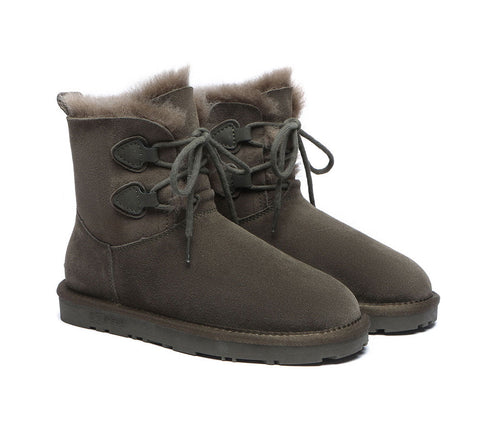 EVERAU® Lace-up Sheepskin Boots Women Short Stark