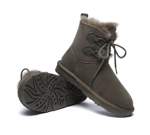 EVERAU® Lace-up Sheepskin Boots Women Short Stark