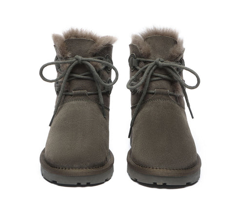 EVERAU® Lace-up Sheepskin Boots Women Short Stark