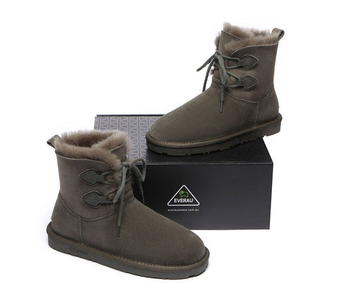 EVERAU® Lace-up Sheepskin Boots Women Short Stark