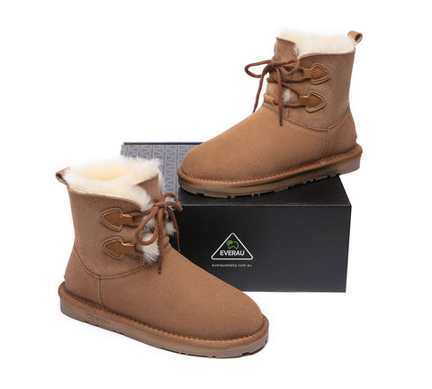 EVERAU® Lace-up Sheepskin Boots Women Short Stark
