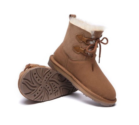 EVERAU® Lace-up Sheepskin Boots Women Short Stark