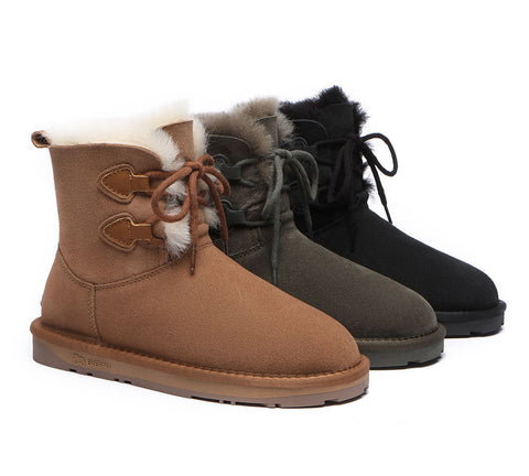EVERAU® Lace-up Sheepskin Boots Women Short Stark