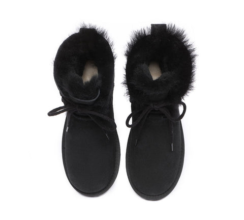 EVERAU® Lace-up Sheepskin Boots Women Short Stark