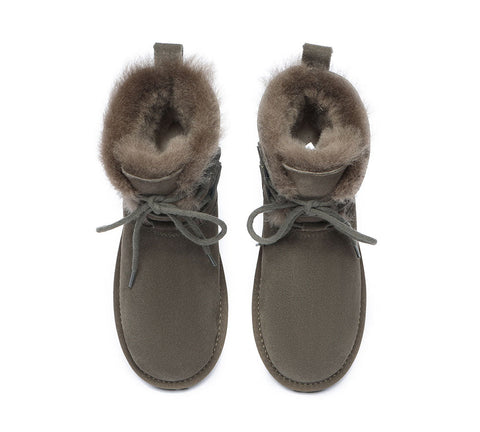 EVERAU® Lace-up Sheepskin Boots Women Short Stark