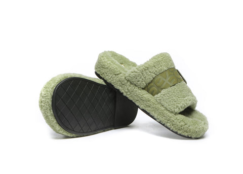 EVERAU® Curly Sheepskin Wool Slides Women Croft