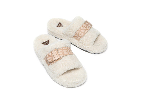 EVERAU® Curly Sheepskin Wool Slides Women Croft