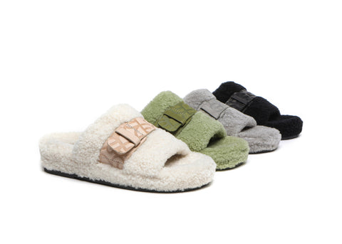 EVERAU® Curly Sheepskin Wool Slides Women Croft