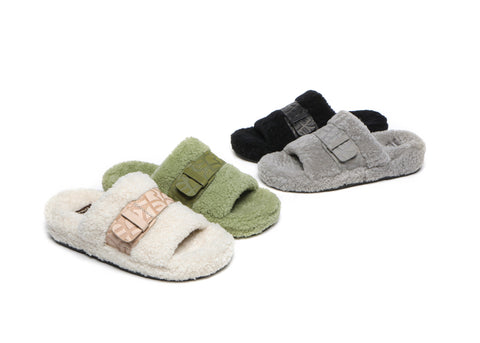 EVERAU® Curly Sheepskin Wool Slides Women Croft