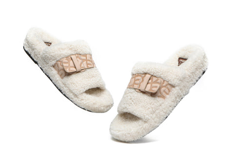 EVERAU® Curly Sheepskin Wool Slides Women Croft