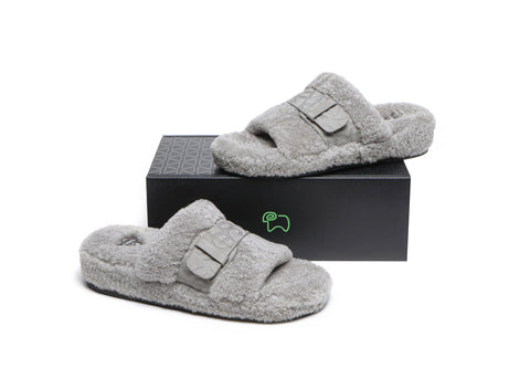 EVERAU® Curly Sheepskin Wool Slides Women Croft