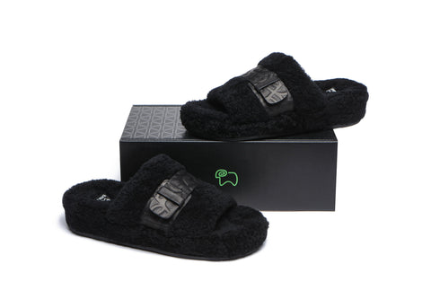 EVERAU® Curly Sheepskin Wool Slides Women Croft