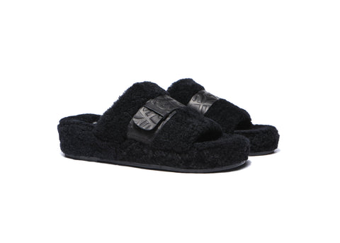 EVERAU® Curly Sheepskin Wool Slides Women Croft