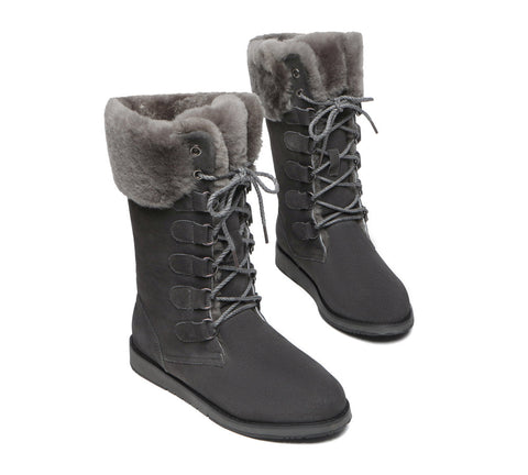 TARRAMARRA® Lace Up Mid Calf Fashion Sheepskin Women Boots Becky