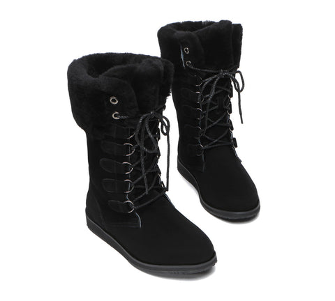 TARRAMARRA® Lace Up Mid Calf Fashion Sheepskin Women Boots Becky