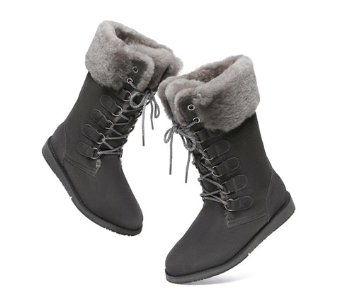 TARRAMARRA® Lace Up Mid Calf Fashion Sheepskin Women Boots Becky