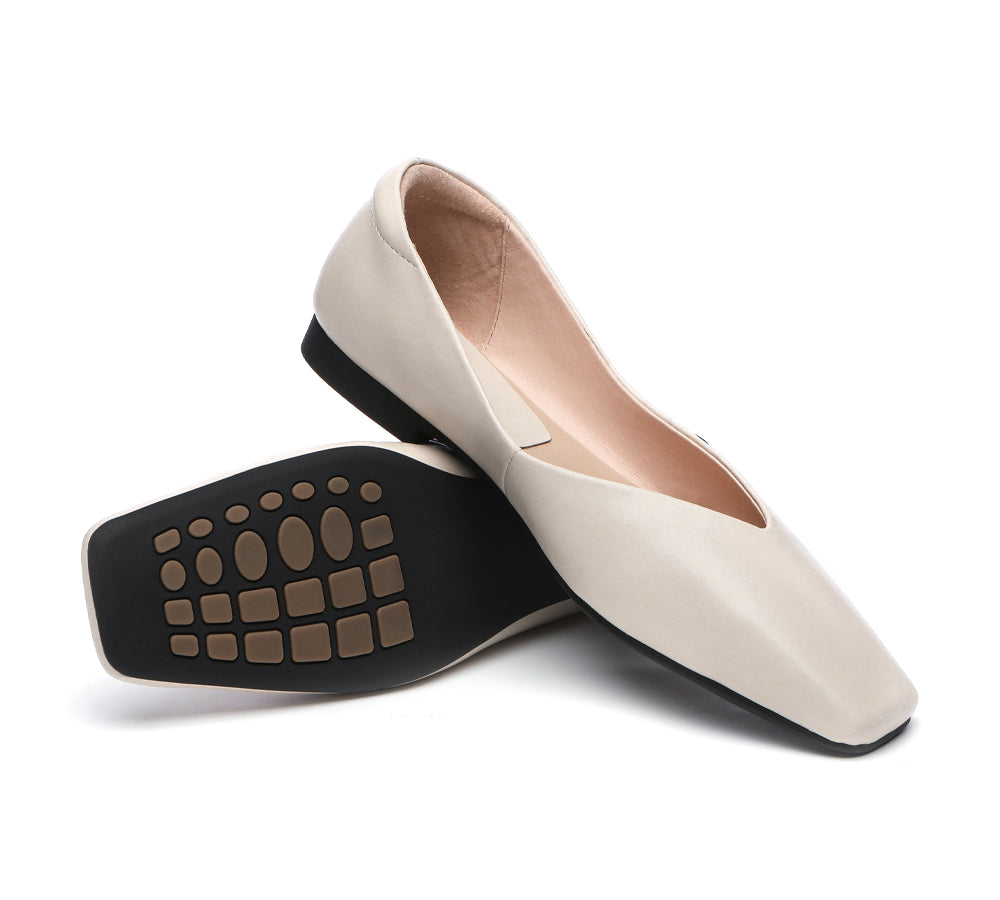 Square toe online leather flats