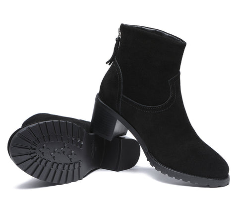 TARRAMARRA® Black Leather Ankle Heel Boots Women Galena