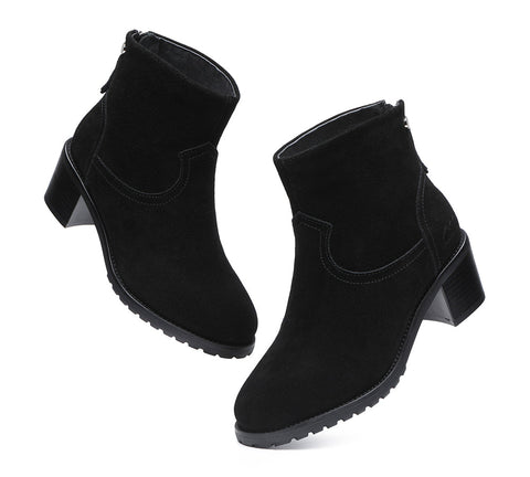 TARRAMARRA® Black Leather Ankle Heel Boots Women Galena