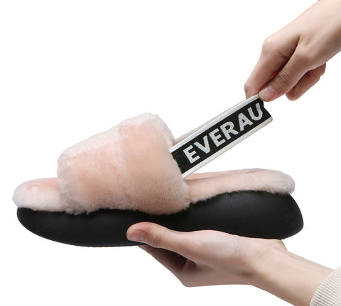 EVERAU® Sheepskin Wool Slingback Fluffy Slides Women Miss Ever