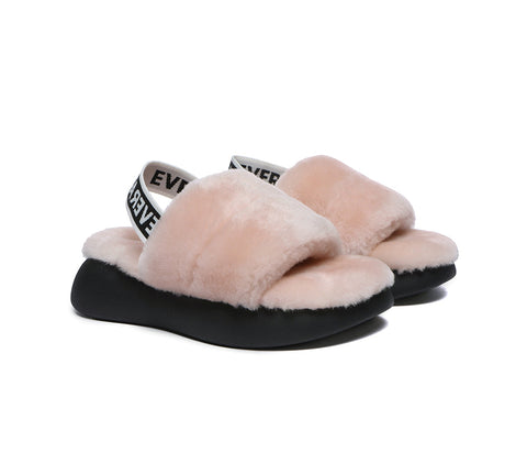 EVERAU® Sheepskin Wool Slingback Fluffy Slides Women Miss Ever