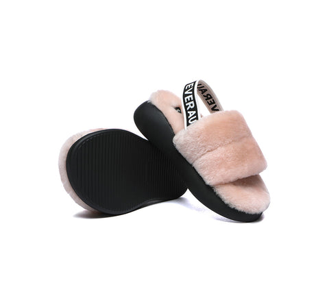 EVERAU® Sheepskin Wool Slingback Fluffy Slides Women Miss Ever