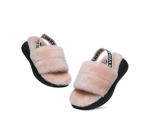 EVERAU® Sheepskin Wool Slingback Fluffy Slides Women Miss Ever