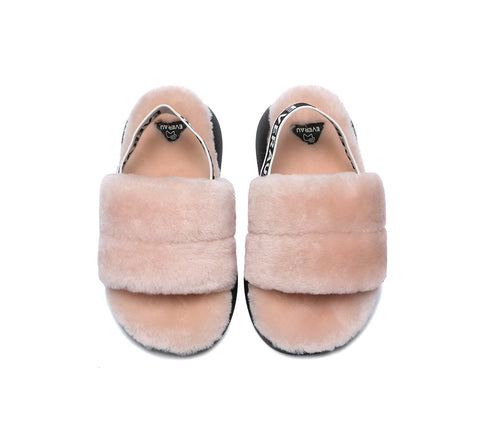 EVERAU® Sheepskin Wool Slingback Fluffy Slides Women Miss Ever