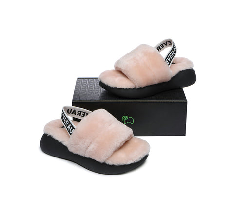 EVERAU® Sheepskin Wool Slingback Fluffy Slides Women Miss Ever